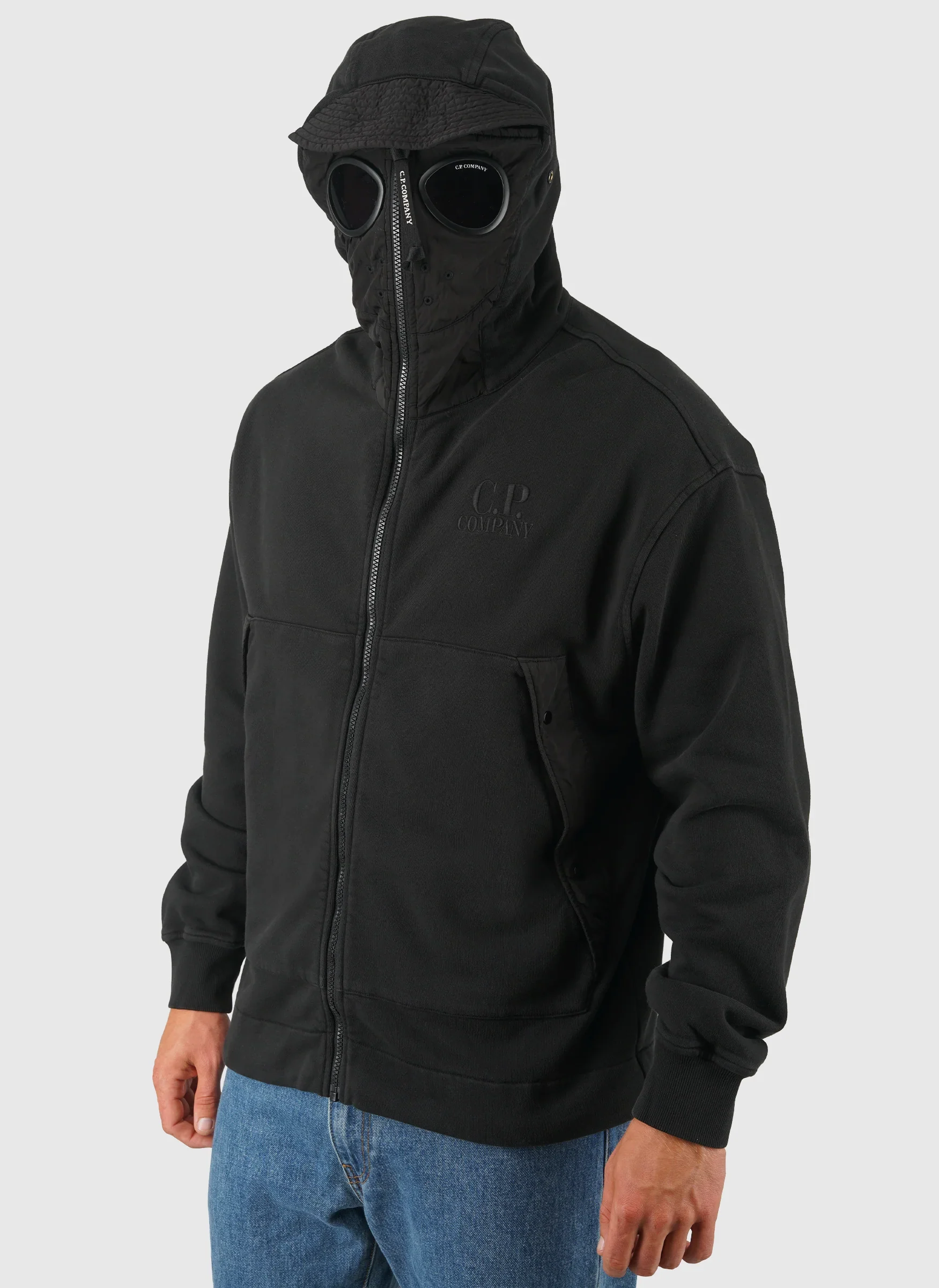 Boxy Hooded Goggle Sweatshirt - Black