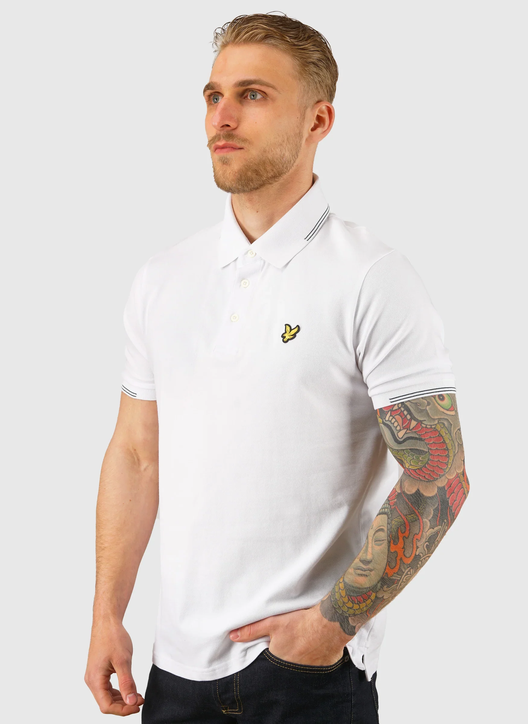 Fine Tipped Poloshirt - White/Everglade