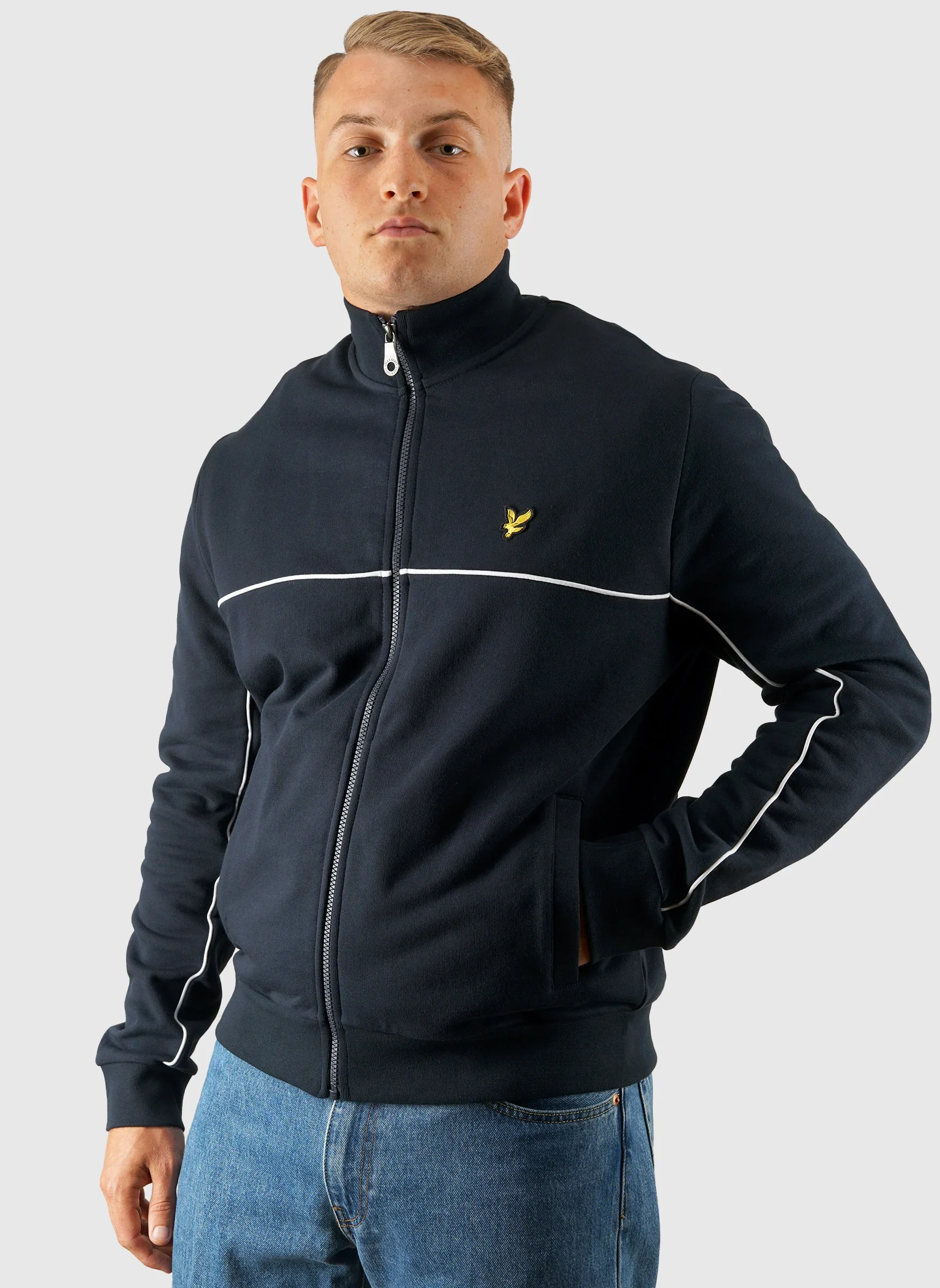 Piped Full Zip Tracktop - Dark Navy