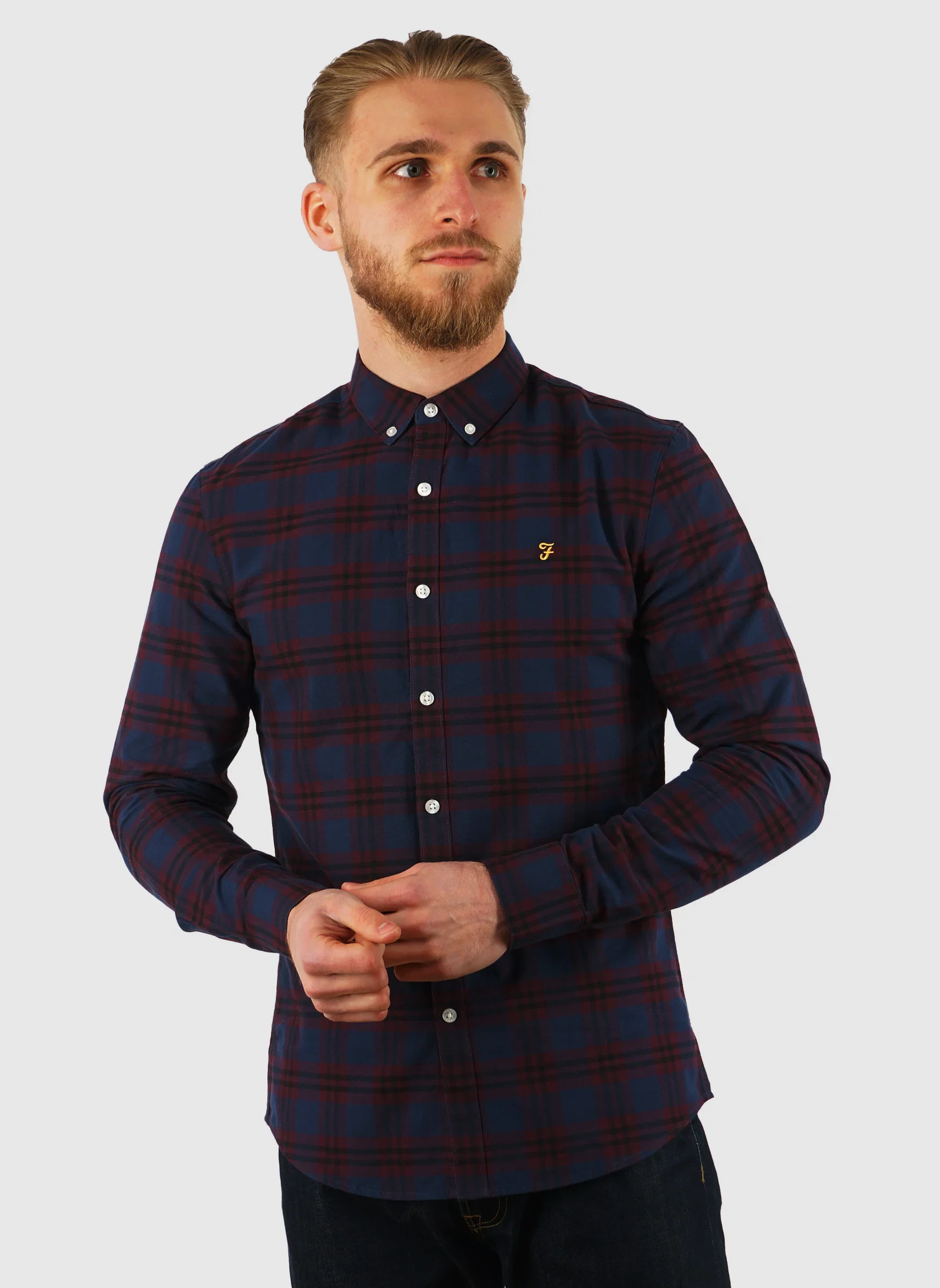Brewer Check Slim Fit Hemd - Bordeaux